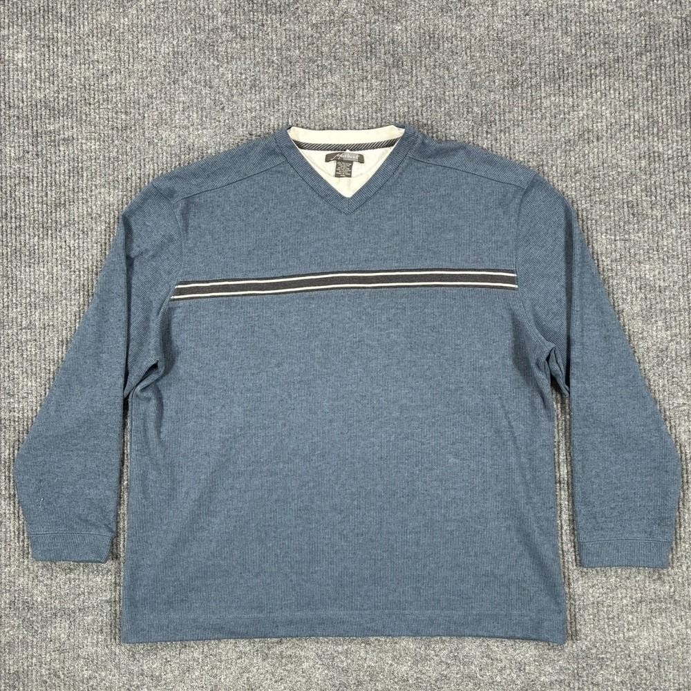 Method Mens Blue V Neck Long Sleeve Sweater Shirt 2XL Striped Casual Pullover
